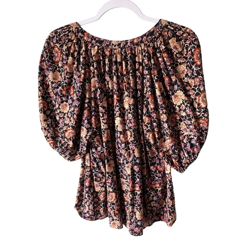 Ulla Johnson Evie Puff Sleeve Peasant Blouse Top in Midnight Floral, size 12 - Picture 4 of 9